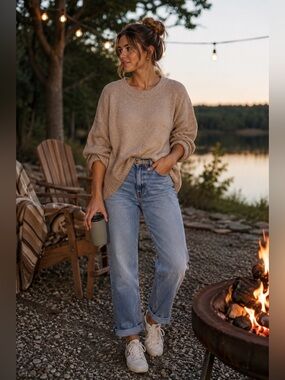 ZARA Oversized Neutral Wool Blend Sweater Beige Cozy Knit Quiet Luxury Size S
